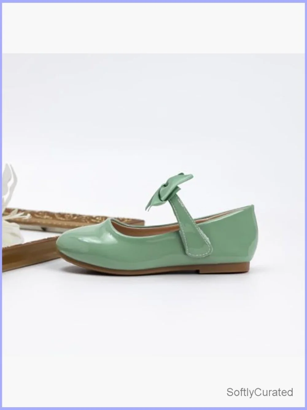 Girls Mary Jane Flats with Bow, Ballet Style Dress Shoes with Adjustable Strap